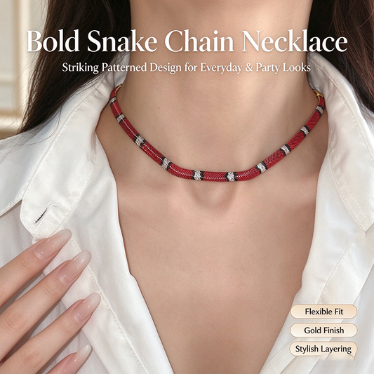 Snake Chain Necklace, Red Black Silver Patterned Statement Necklace