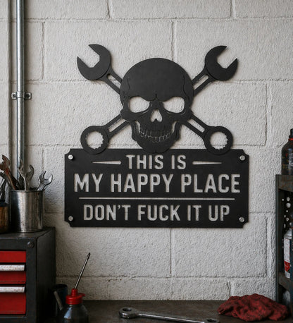 💀🔧"This Is My Happy Place"Metal Wall Art Sign