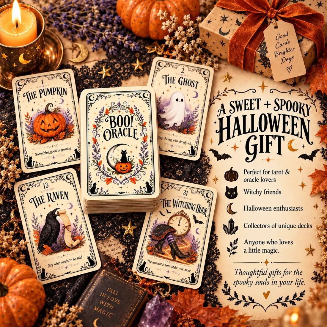 🎃 Sweet & Spooky Halloween Oracle Deck – 31 Daily Spooky Messages for October