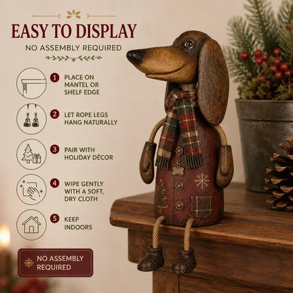 🐾 Vintage Christmas Dachshund Shelf Sitter 🎄 Rustic Farmhouse Holiday Dog Figurine