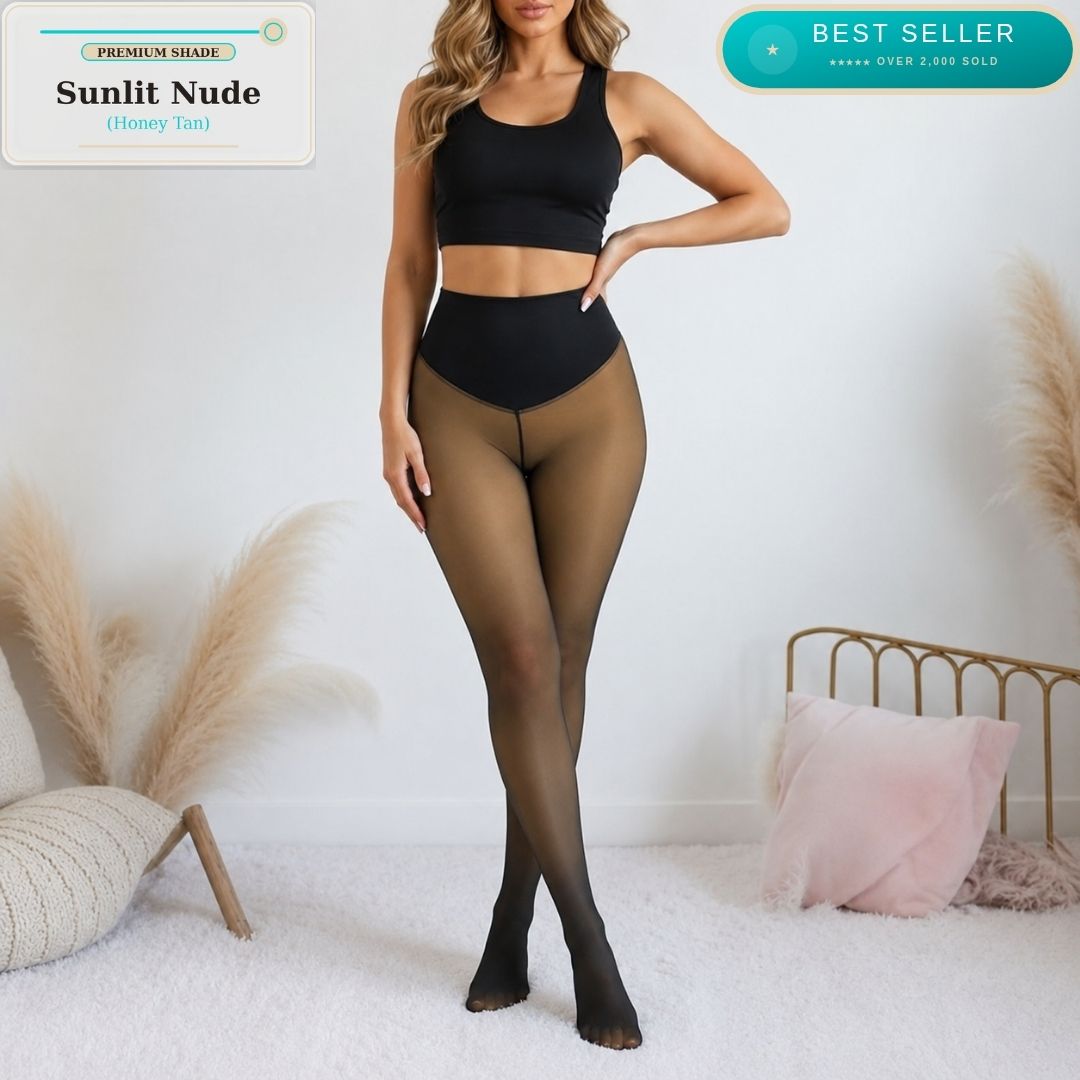 High Waist Shaping Fleece Lined Tights | Natural Skin-Tone Sheer Look, Warm & Slimming