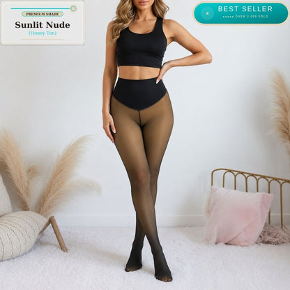 High Waist Shaping Fleece Lined Tights | Natural Skin-Tone Sheer Look, Warm & Slimming