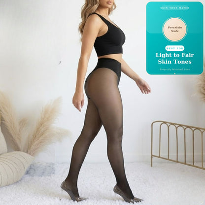 High Waist Shaping Fleece Lined Tights | Natural Skin-Tone Sheer Look, Warm & Slimming