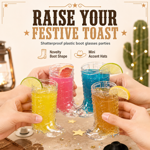 Plastic Cowboy Boot Shot Glasses with Mini Hats