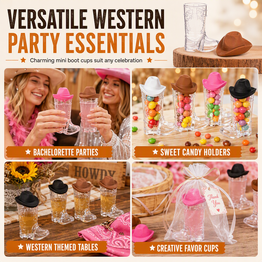 Plastic Cowboy Boot Shot Glasses with Mini Hats
