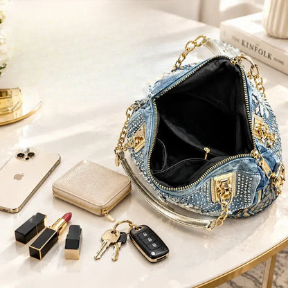Classy Rhinestone Denim Satchel